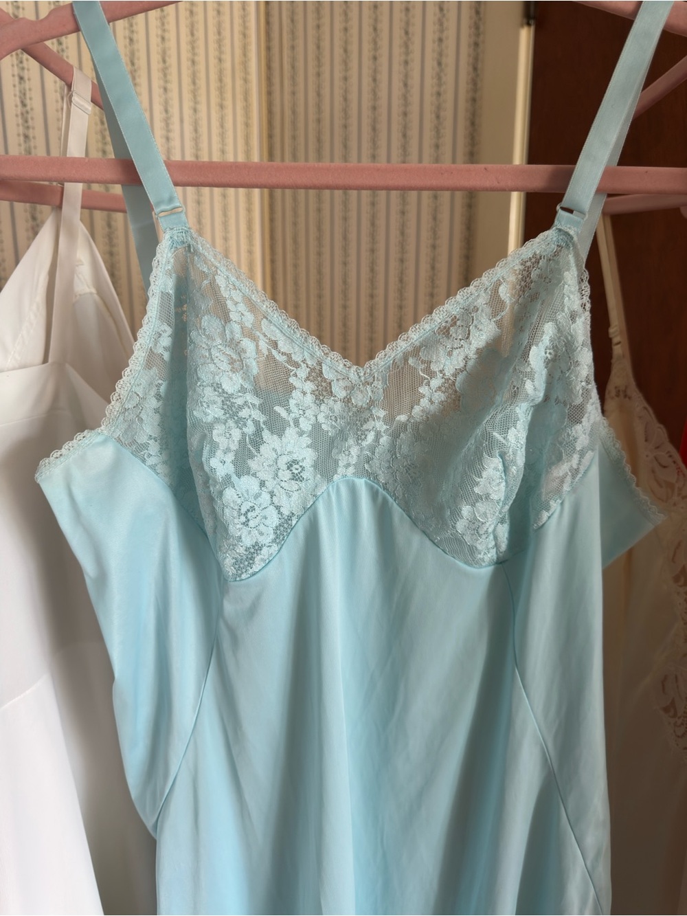 Vintage Sears Light Blue Lace Trim Slip Dress